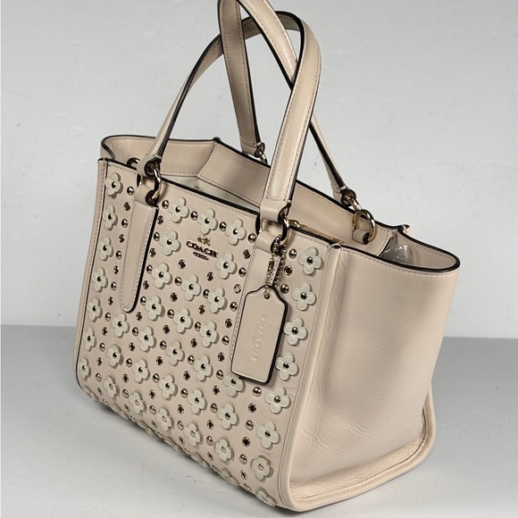 Coach Cream Beige Tea Rose Floral Studded Tote Bag shoulder bag - Picture 10 of 15